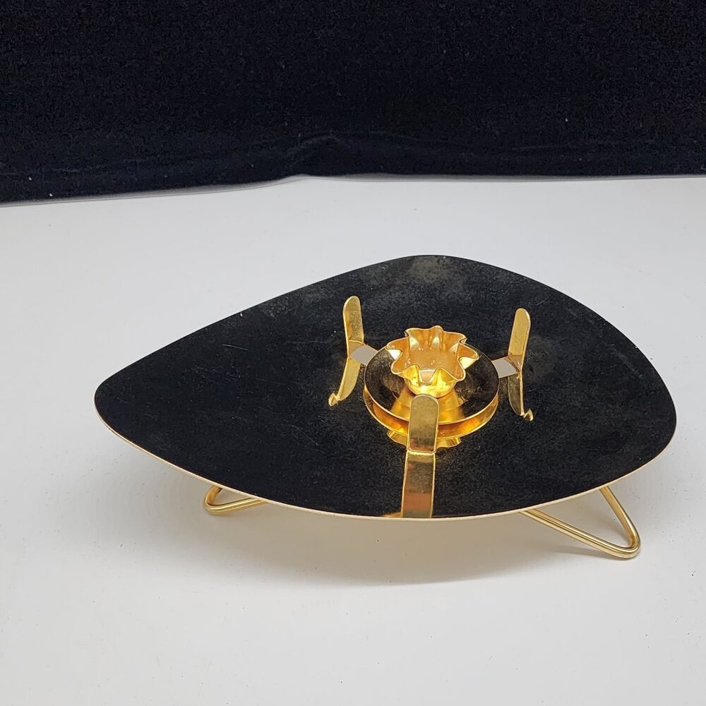 Mid-Century Candle Holder Brass Kidney Atomic Shape by David Douglas 8" Wide